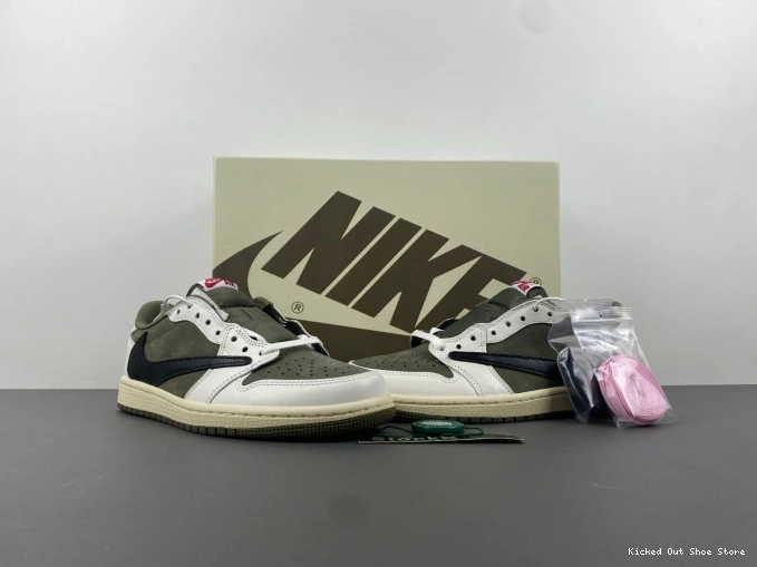 Kicked Out Shoe Store OG MEDIUM OLIVE JORDAN LOW 1 DM7866-200 SCOTT AIR TRAVIS X 0725